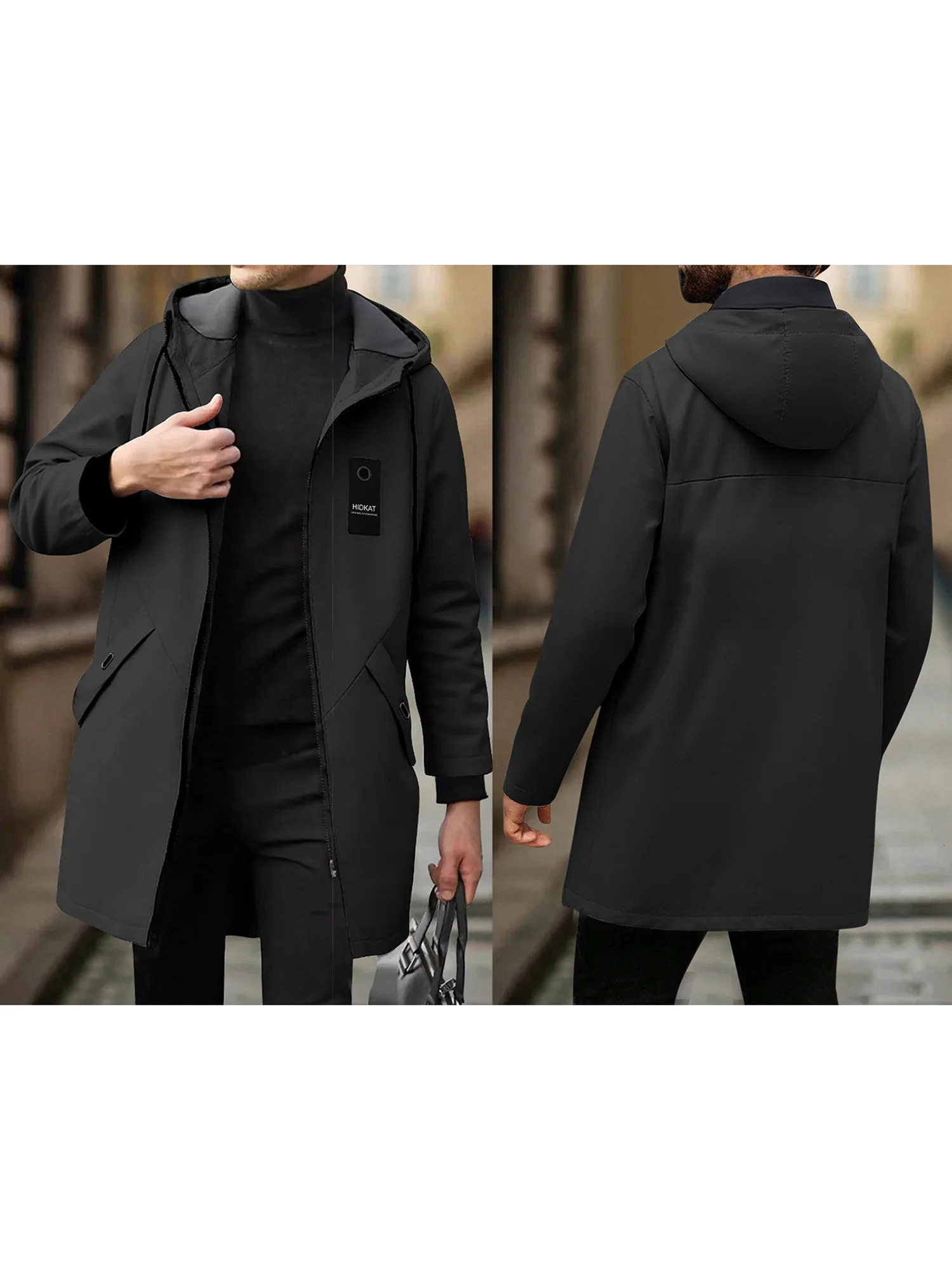 Men s Classic DoubleBreasted Trench Coat with Belt Long Sleeve Hooded Windbreaker Business Outwear for Fall and Winter 251014