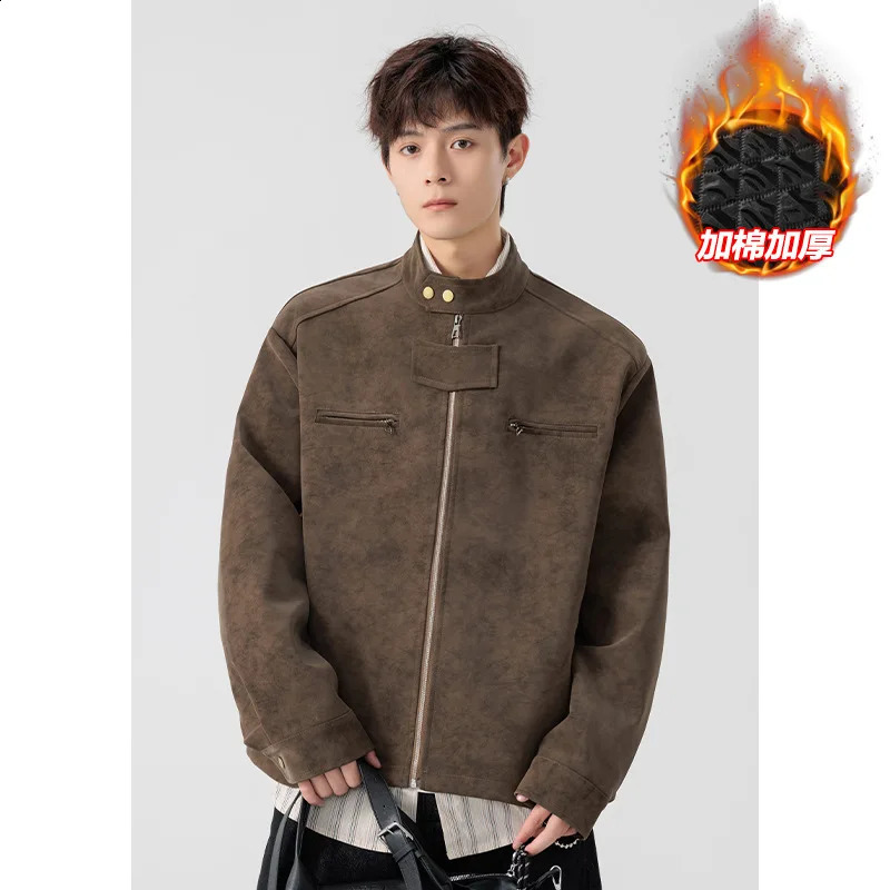 Winter Autumn CottonPadded Casual Leather Jacket Original TieDye Front PU Pilot Coat for Men 251023
