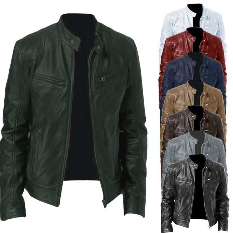 Faux Leather Men Coats Jackets Casual Stand Collar Zipper Outerwear Splice Simple Slim Fit Pu Coat Autumn Winter Open Stitch W251023
