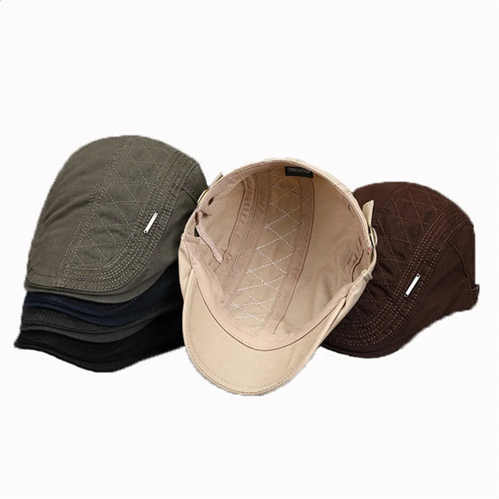 Men Beret Fashion Solid Color Flat Cap Summer Visor For Male Vintage Cotton Casquette Berets Adjustable sboy Hat 251021