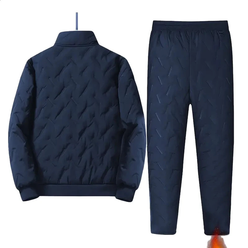 Mens autumn and winter sports suit stand collar casual cardigan jacket outdoor thick warm cotton pants twopiece set 251023
