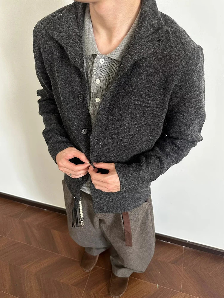 Knitwear Mens Casual Shirts Fall Winter Daily Leisure Buttoned Lapel Knit Cardigan Tops Men Clothing Vintage Slim Knitted Shirt 251016