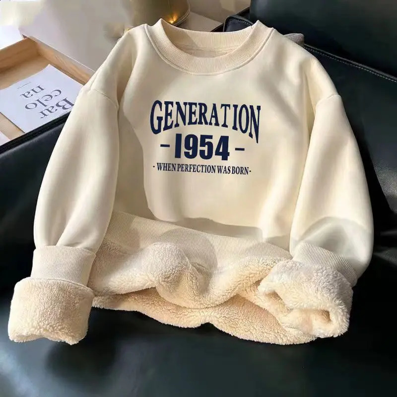Women Hoodies Sweatshirt Letter Printing Lamb Velvet Thickened Street Warm Pullover Loose Crewneck Brown Woman Clothing 251022