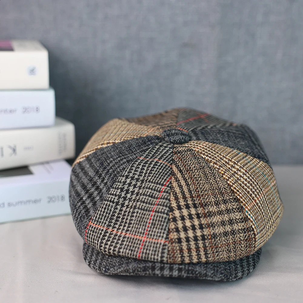 Men sboy Hats Wool Autumn Vintage Herringbone Octagon Cap Women Casual Splicing Berets Gatsby Flat Hat 81 251021