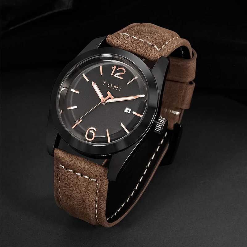 TOMI Luxury Mens Leather Strap Watch Round dial Quartz Watch Casual minimalist Watch Mens Clock GiftL251023