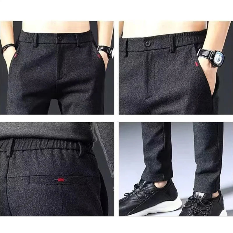 Mens Straight Leg Long Daily Pants Casual Slim Fit Narrow Trousers Stylish Male Suit Work Fashion Blue Gray 251023