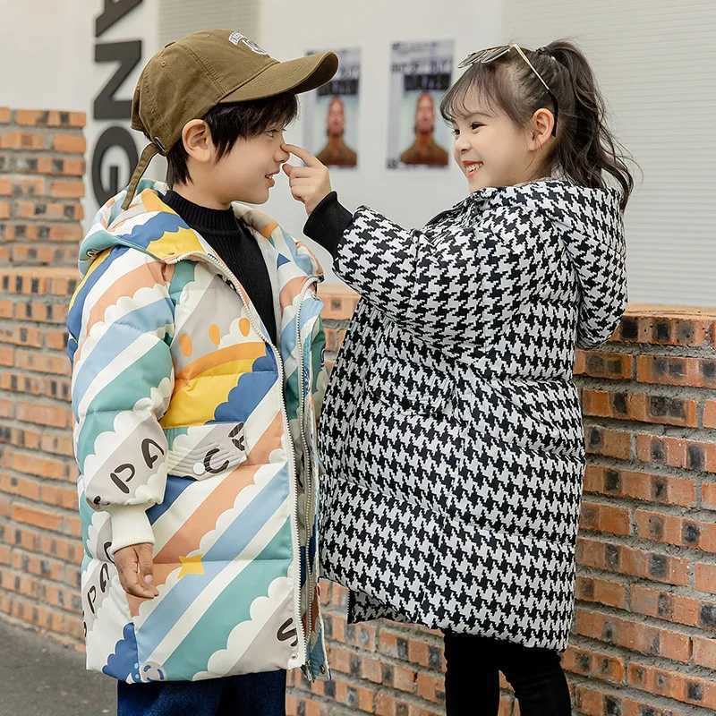 OLEKID 2025 Winter Thick Warm Children Girl Down Jacket Houndstooth Long Baby Girl Jacket 17 Years Kids Toddler Girl Outerwear Y251023