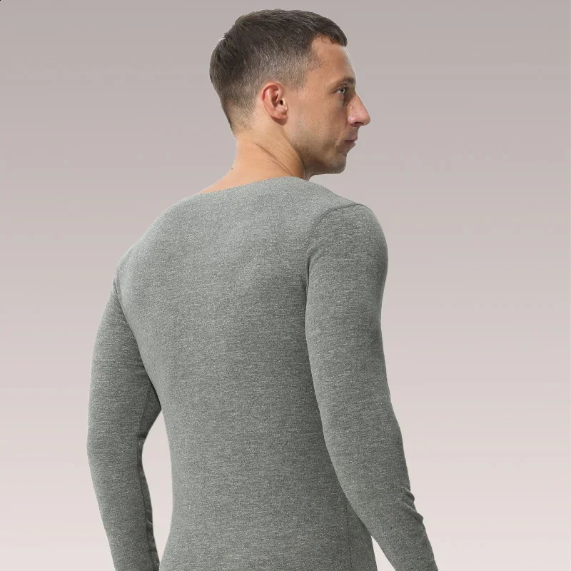2PCS Mens seamless thermal underwear fleece lined and thickened single piece long sleeve base layer wool top 251023