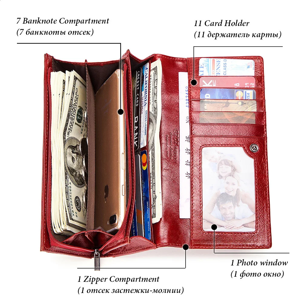 Women Genuine Leather Wallets Fashion Cell Phone Clutch Bag for RFID Protect Card Holder Purse Travel Zipper Pocket Long Handbag251023