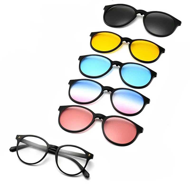 6 In 1 Clip On Glasses Men Women TR90 Polarized Optical Magnetic Sunglasses Clip Magnet Sunglasses Prescription Glasses FrameW251023