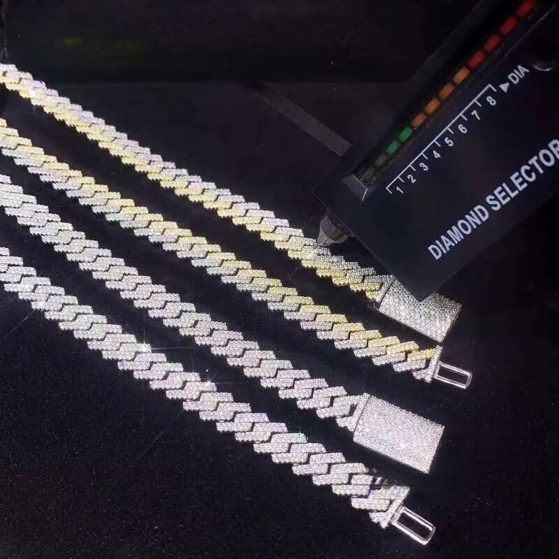 Hot Selling Iced Out S Sier Men 10MM Width Gold Plated Moissanite Cuban Link Bracelet Necklace