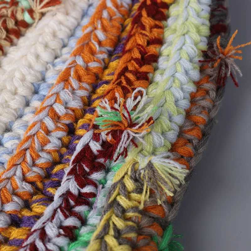 Handmade Heavy Industry Multistrand Twist Mixed Color Knitted Wool Hat Dopamine Color Womens Winter Warm Overhead Beanie CapXJ251023