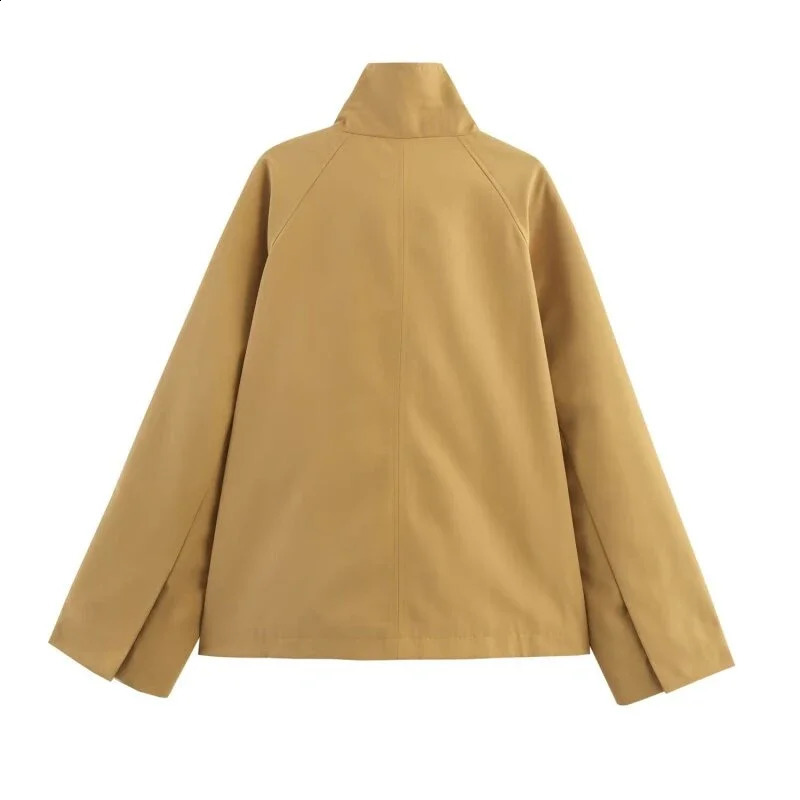 Solid Color Trench Coat Simple Fashionable Jacket Lady Loose High Collar Wind Protection Outerwear Streetwear 251018