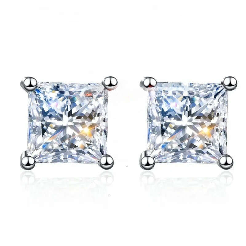 Gra Certified 1.2ct Square Princess Cut Moissanite Dia Stud Earring for Women Sterling Sier Quality Hot Jewelry