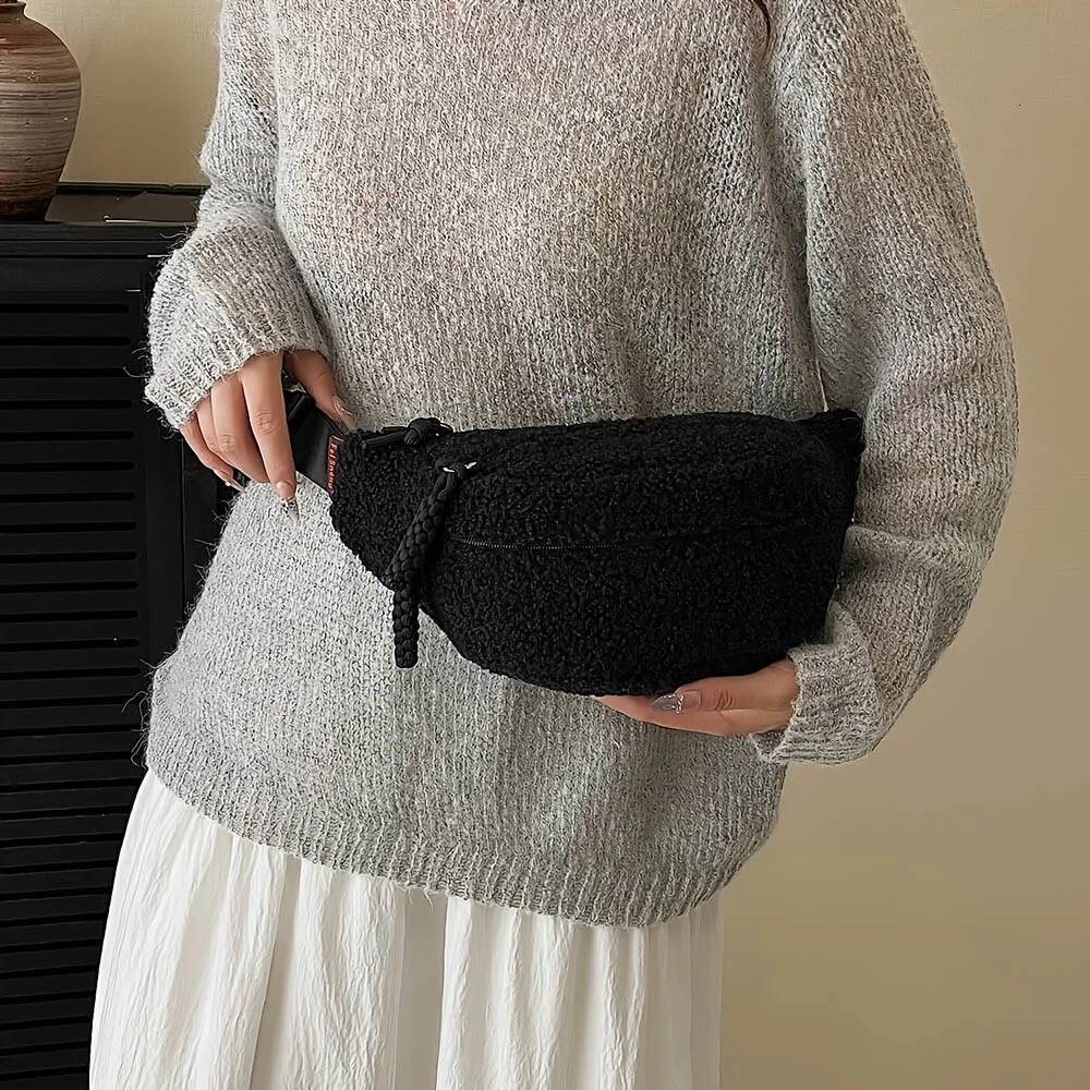 Lamb autumn and winter new fur bag luxury handbag new designer bag fashionable commuting waist bag plush women's shoulder bag