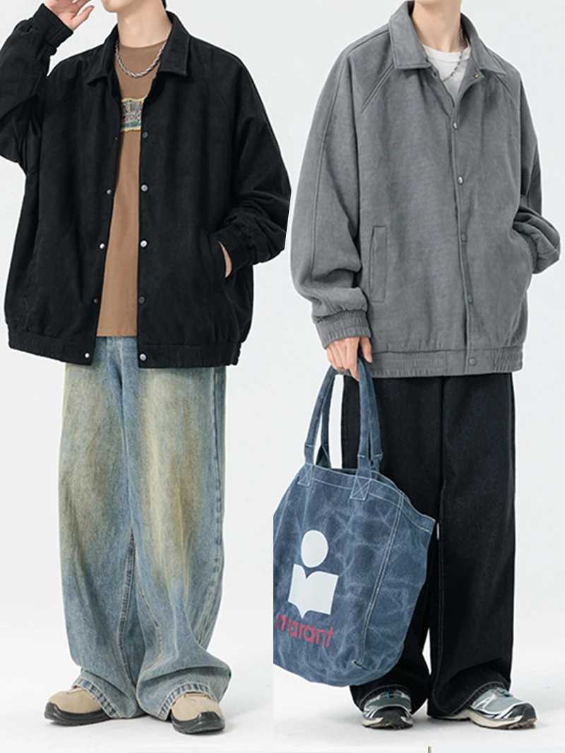 Suede Leather Jacket Men Spring Autumn Turndown Collar Casual Jacket Men Streetwear Plus Size M8XL for Big and Tall Mens Coats W251023