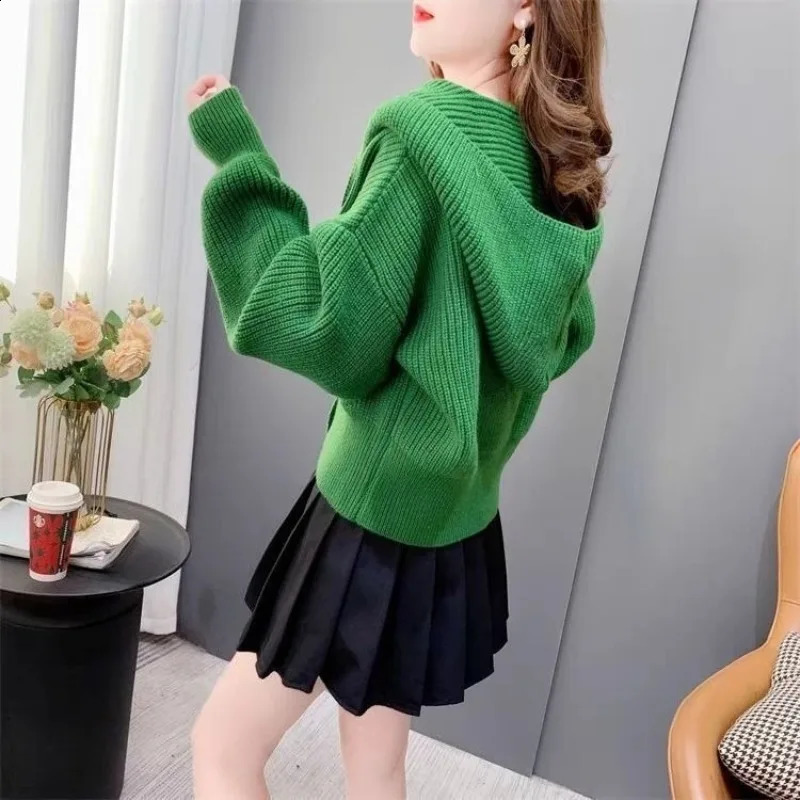 Hooded Knitted Sweater Woman Trending Fashion Korean Y2k Youth Style Crochet Top Wear To Work Loose Cardigan for Women 251022