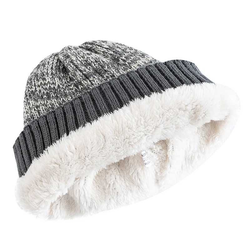 New Unisex TwoTone Winter Hats Add Fur Lined Men And Women Fashion Warm Beanie Cap Casual Winter Knitted HatsXJ251023