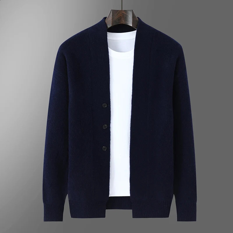 Autumn Winter Thick Cardigan 100 Pure Wool Mens Versatile Jacket VNeck Loose Casual Highend Knitted Cashmere Sweater 251023