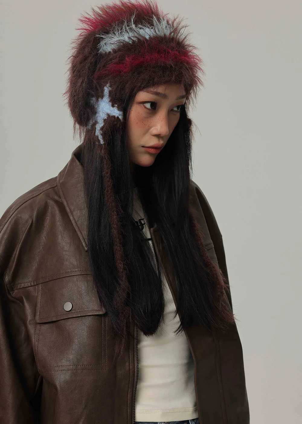 stripecony hair Hand hook hat FUR Wens Winter Thicke Warm Knitted Wool Cold Large Surround Hat with earflapsW251023
