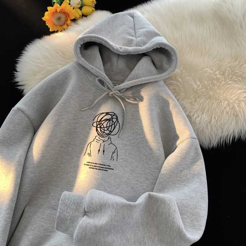 Cartoon Boy Brainstorming Printed Hoodies Mens Hip Hop Loose Sweatshirt Oversized Fashion Clothes Fleece Pullover SweatshirtsT251023