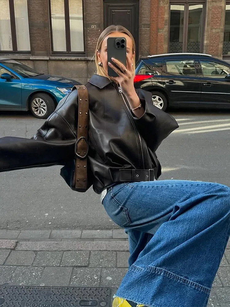 Fashion Black Leather Jacket Women Clothing Autumn Winter Loose Casual Coat PU Leather Motorcycle Jacket Women Tops 251020