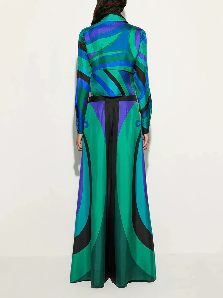 Autumn Loose Commute Outfits Elegant Crop Top Casual Two Piece Fashion Contrast Color Long Sleeve ShirtsWide Leg Pants Sets 251022