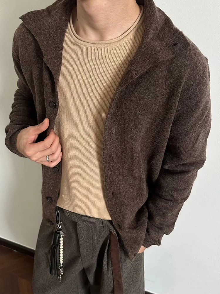 Knitwear Mens Casual Shirts Fall Winter Daily Leisure Buttoned Lapel Knit Cardigan Tops Men Clothing Vintage Slim Knitted Shirt 251016