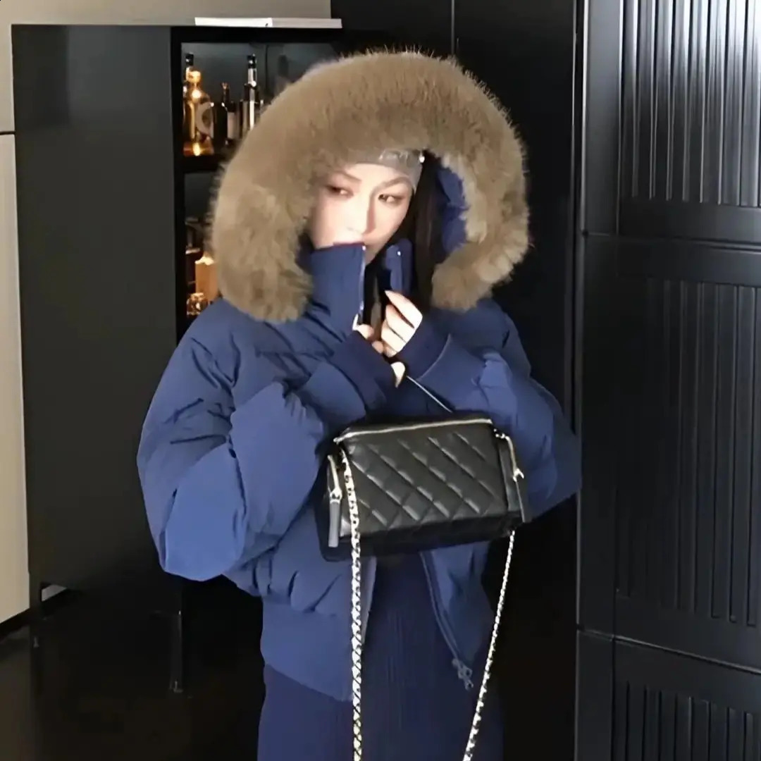 Simple Solid Color Short Parka Coat Fashionable Street Zipper Hooded Cotton Clothing Winter Clothes Women Jacket 251021