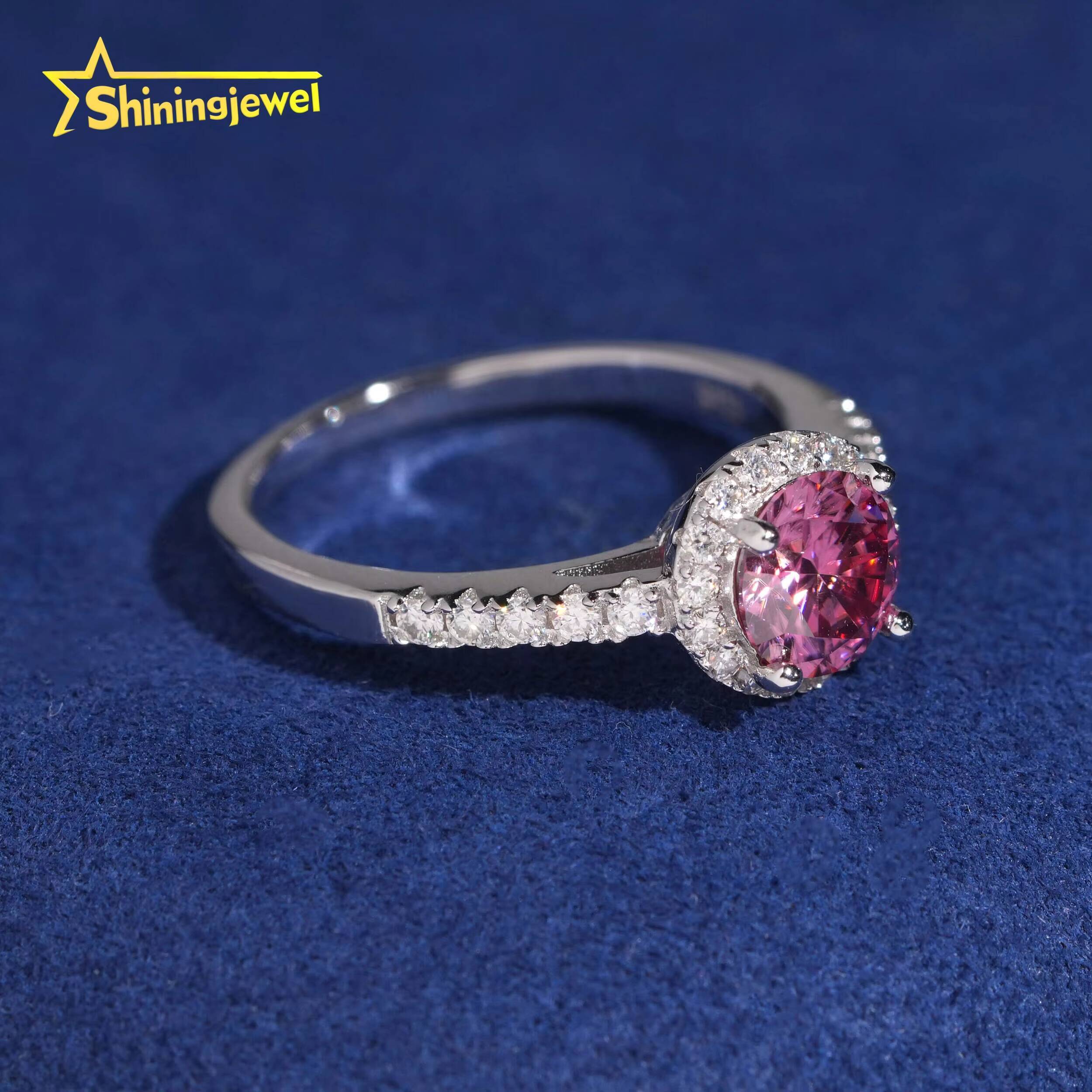 Pass Diamond Tester 1ct Pink Round Moissanite Diamond Ring Women 925 Sterling Silver Fashion Jewlery Rings for Wedding