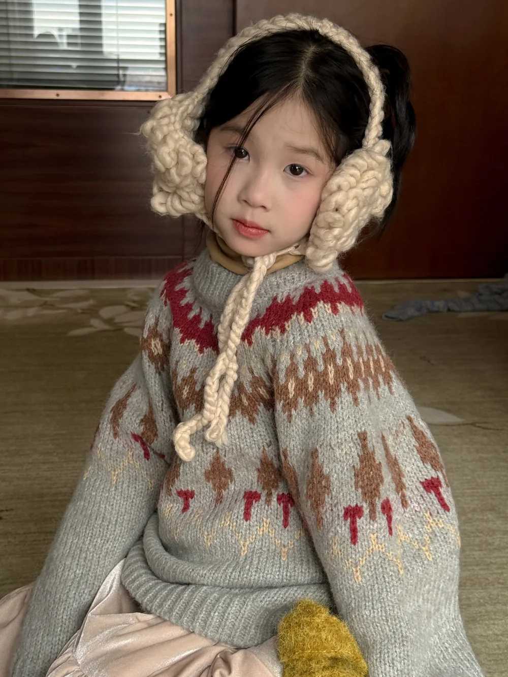 2025 Winter New Children Long Sleeve Knitted Sweater Girls Thick Fel Island Pullover Boys Casual Knitwear Kids Warm Clothes C251023