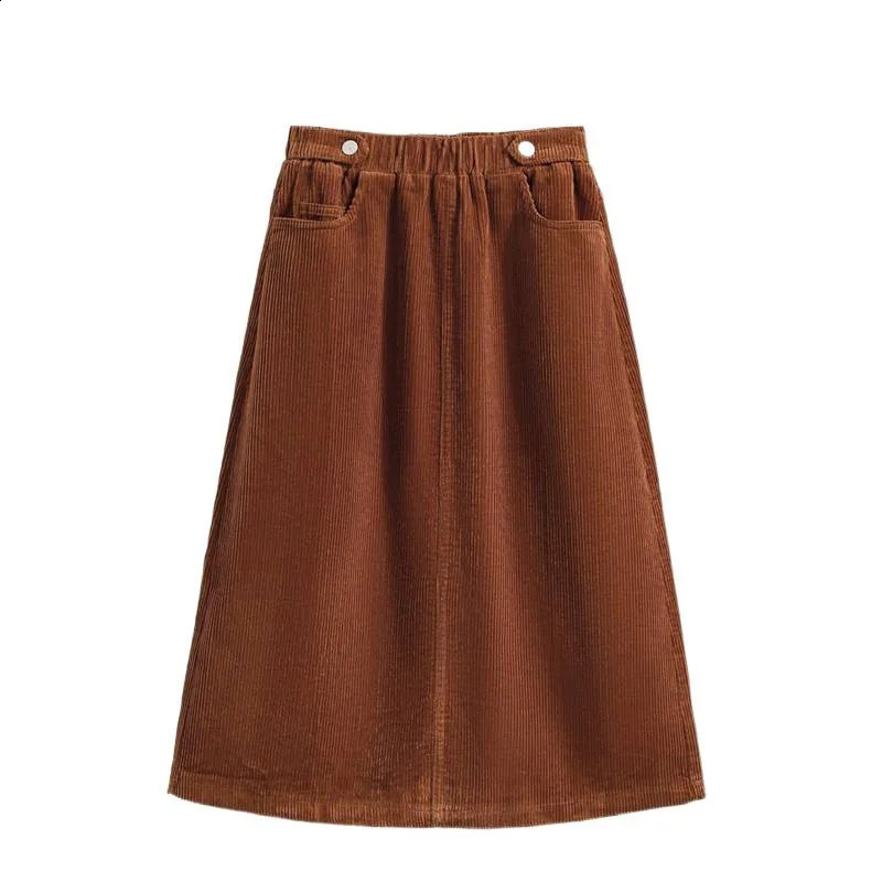 Plus Size High Waist Oversized Corduroy A Line Skirt for Women MidLength Vintage Style Pockets Elegant Autumn Fashion plus 251022