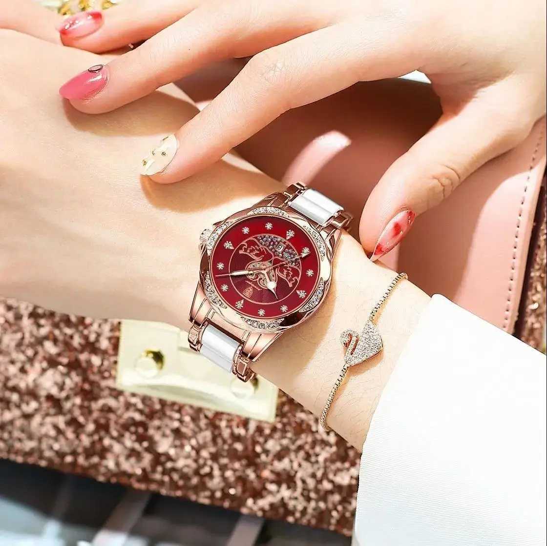 POEDAGAR Luxury Womens Quartz Watch Waterproof Luminous Date Ceramics Steel Watches For Woman Diamond Elegant Ladies WristwatchL251023