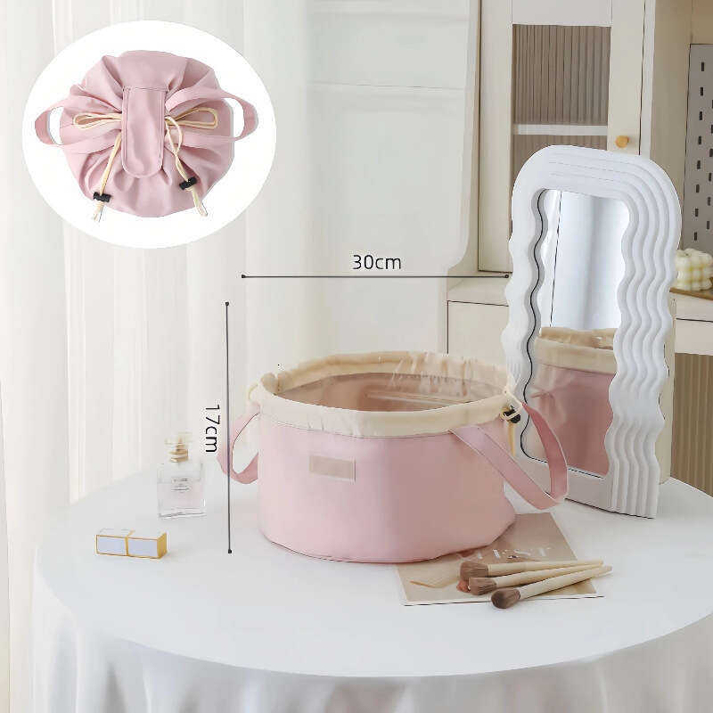 Lazy Makeup Travel Portable Large Capacity Waterproof Toiletry Handheld Drawstring Closure Bucket Bag