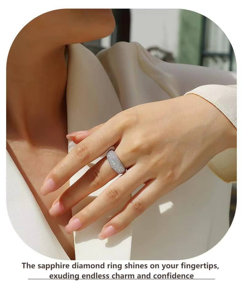 Luxury Womens Moissanite Ring with Pave Setting S925 Silver Dome Design Elegant Jewelry
