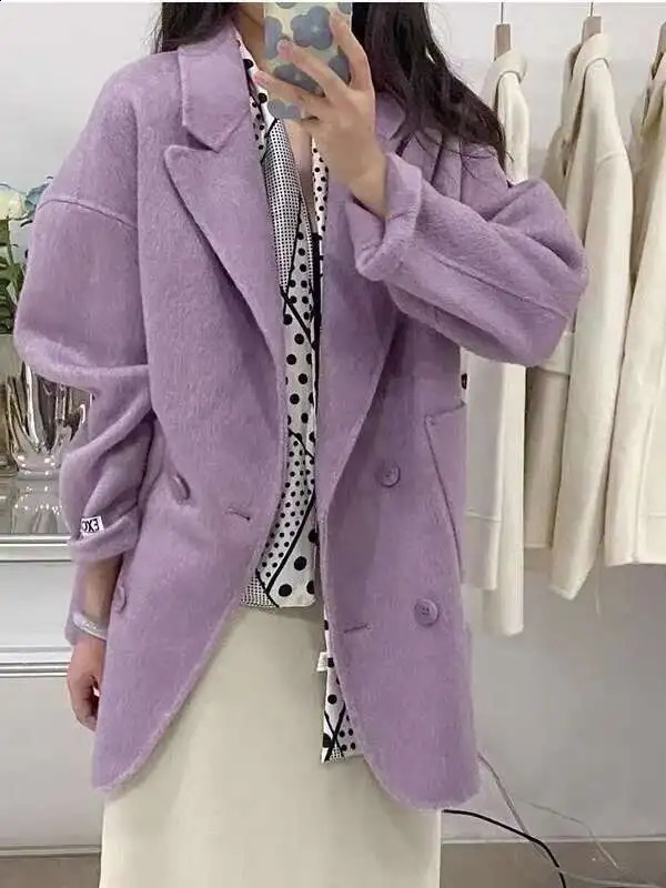 EWQ Korean Loose Long SleeveTurndown Collar Solid Woolen Coats Women Doublefaced Cashmere Coat Winter Autumn 16O1639 251021