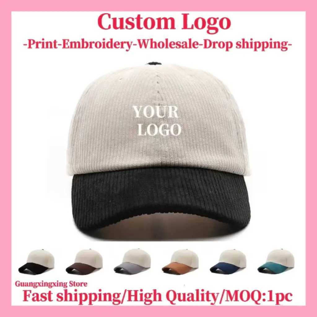 Cust broidered hat Mens and wens corduroy baseball design DIY picture printing hat Summer and winter hatW251023