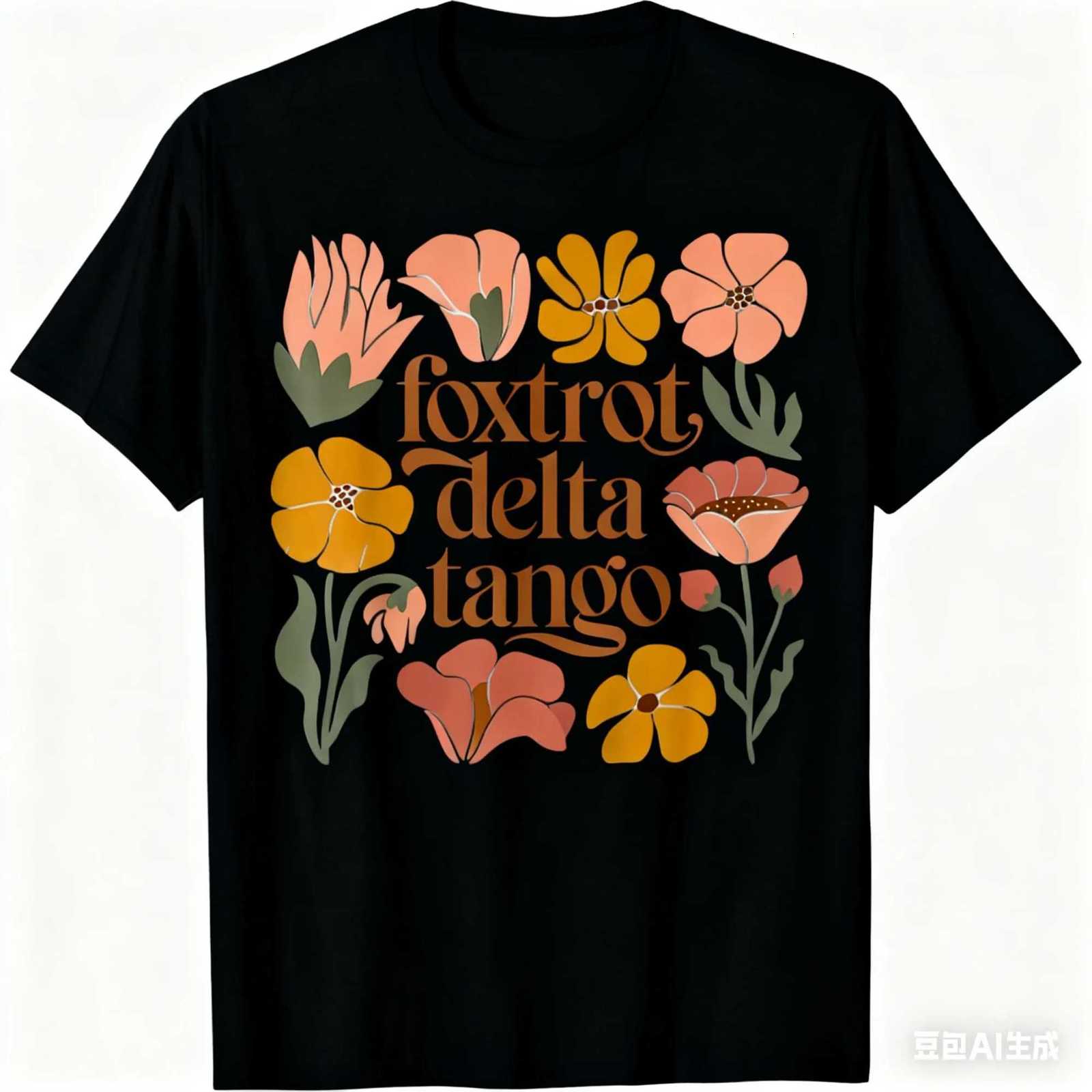 Foxtrots Deltas Tangos Boho Floral Pattern Cotton Tshirts White Shortsleeved Print Comfortable Fabric Boho Chic Style UnisexXJ251023