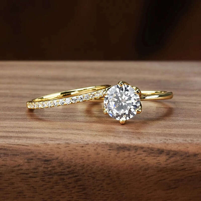 Sterling Sier Lotus Women Bridal Eternity Dia Moissanite Wedding Ring Set