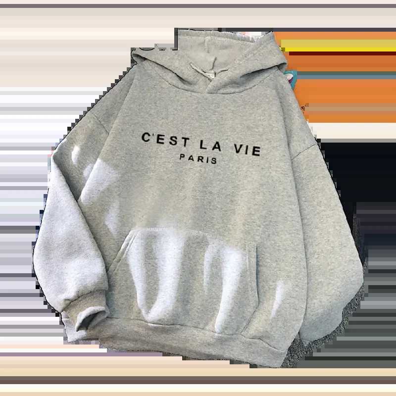 Womens casual printed loose hoodie spring long sleeved hooded sweatshirt Harajuku simple mens and womens top lazy style pulloT251023