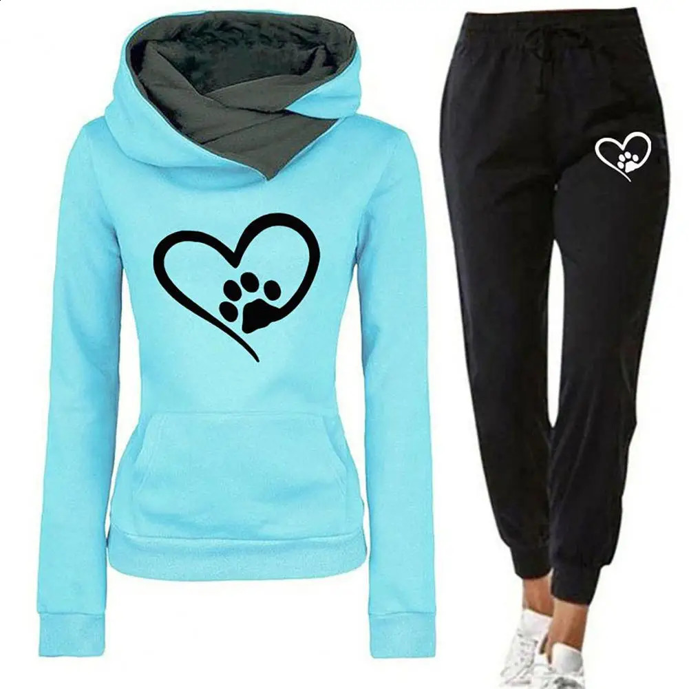 2piece Womens Tracksuit Solid Color Hooded Sweatshirt Elastic Pants Autumn Winter Ladys Hoodie Sportswear Jogging Set 251022