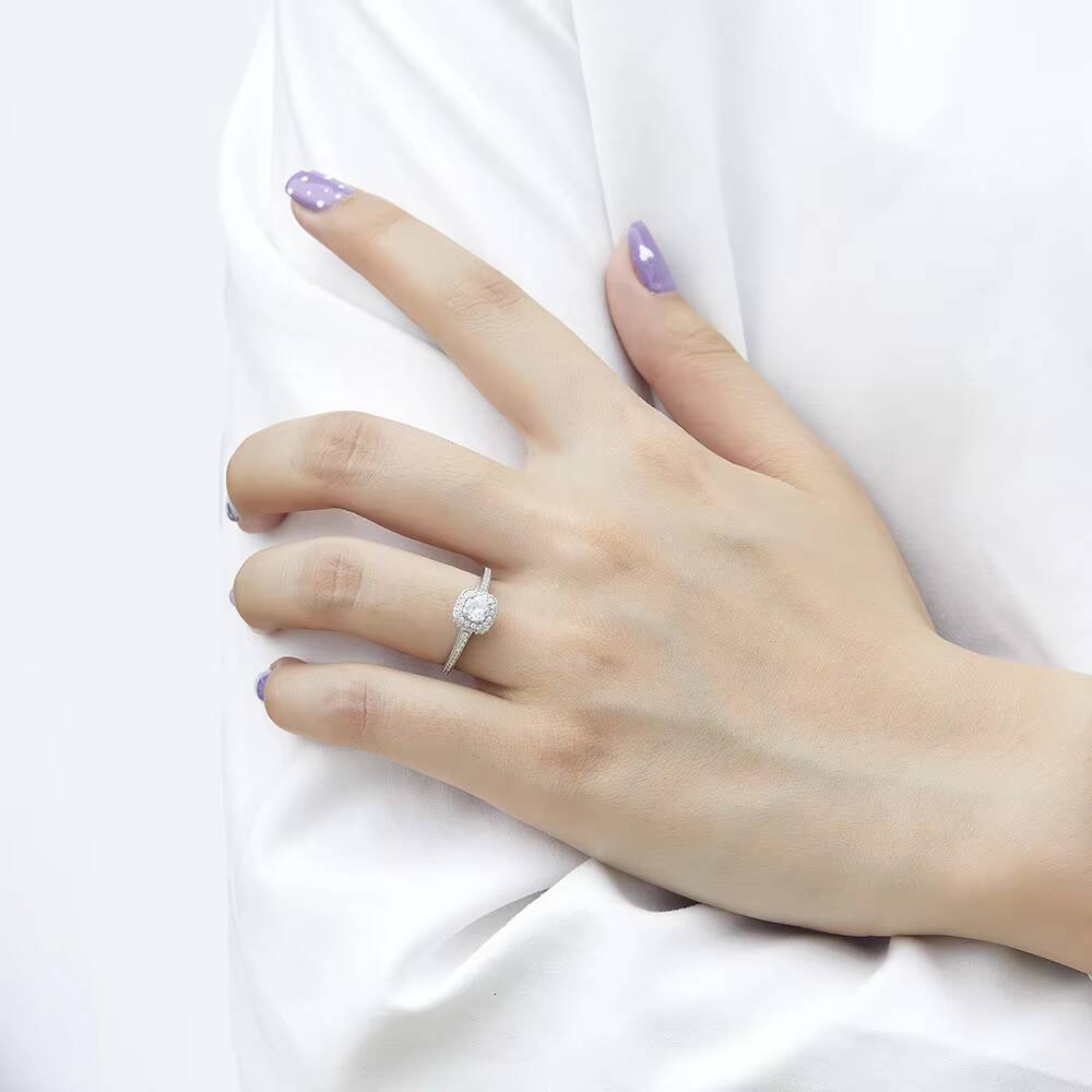 S925 Sterling Silver Micro Inlaid Zircon Ring Set Rings 18K Sterling Silver Round Cut Solitaire Moissanite Engagement Rings