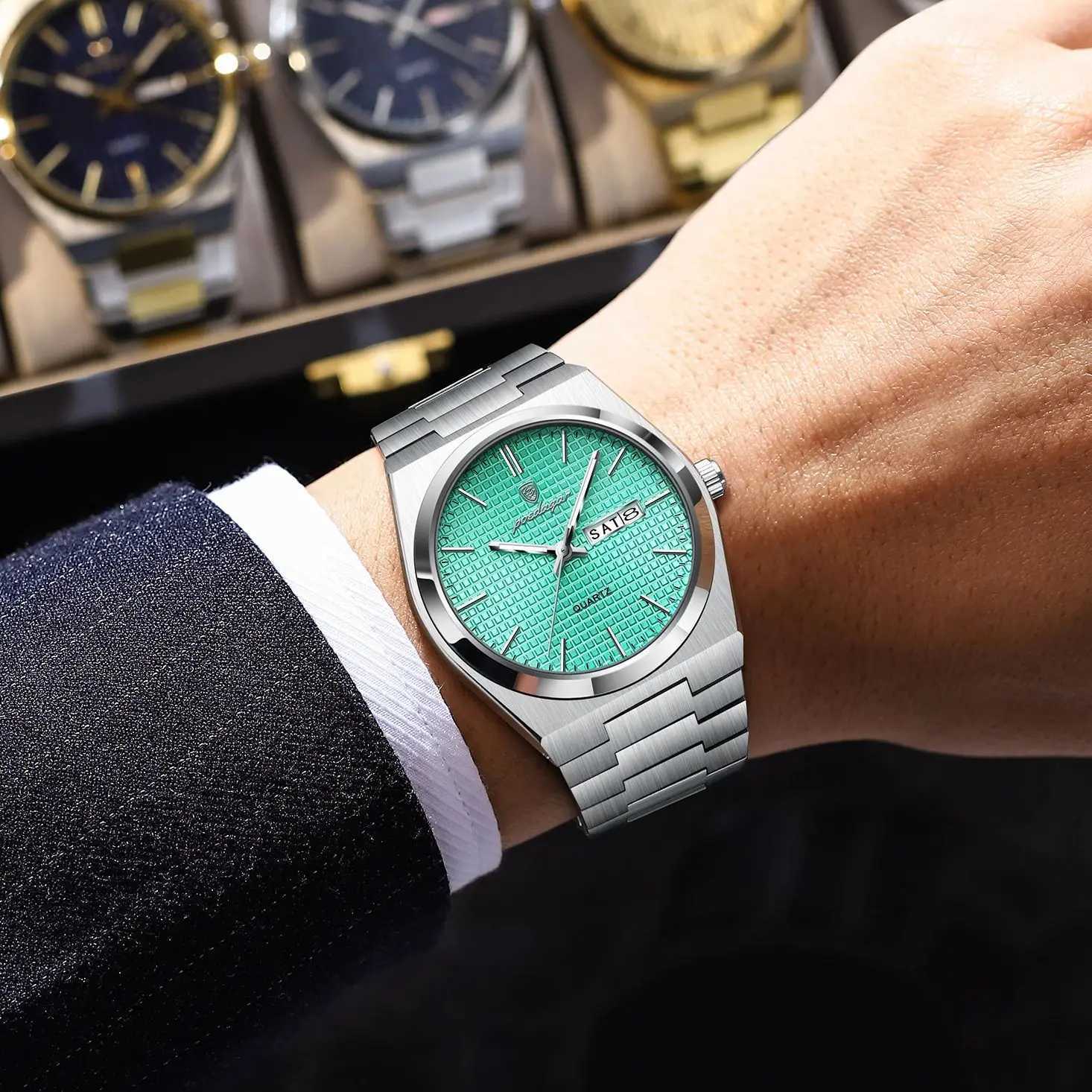 POEDAGAR Top Business Man Watch Luminous Waterproof Stainless Steel Men Wristwatch Date Week Quartz Fashion Casual Mens WatchesL251023