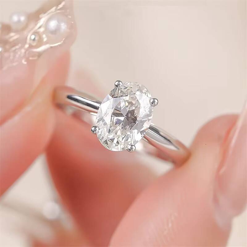 Classic Wedding Anniversary 925 Sterling Silver Solitaire Ring 9mm 2ct 20Carat Oval Cut Moissanite Engagement Rings for Women