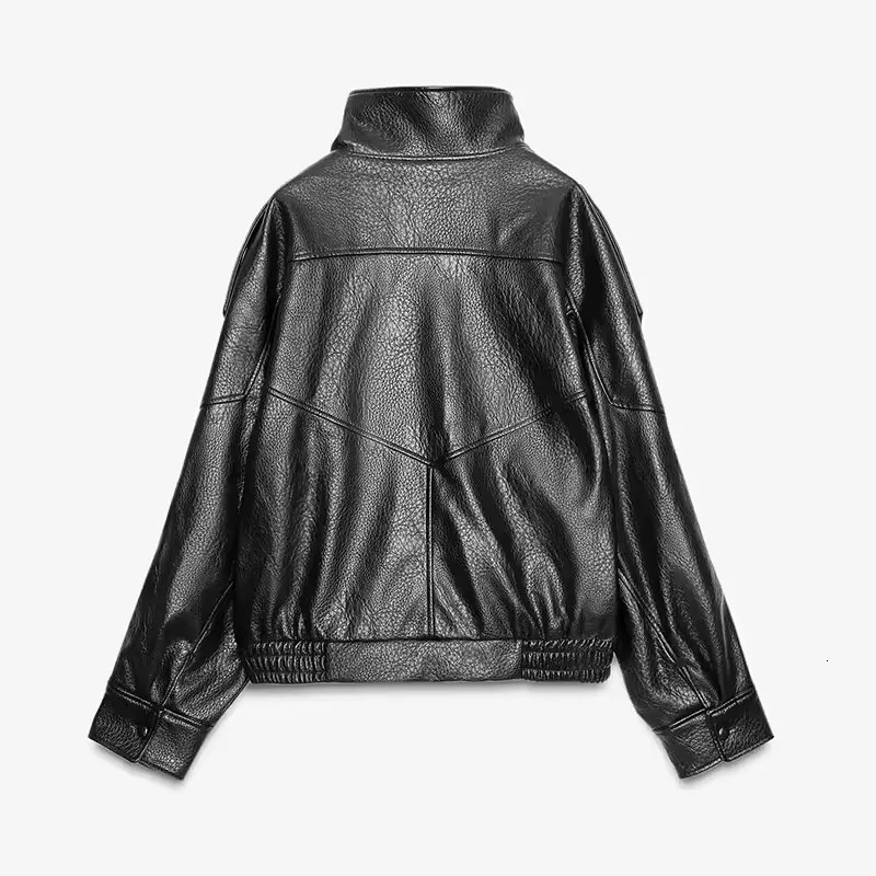 American Y2K Faux Leather Stand Collar Jacket Mens Womens Black Zipper Jacket Stitching Retro Motorcycle Clothing Casual Coats 251020
