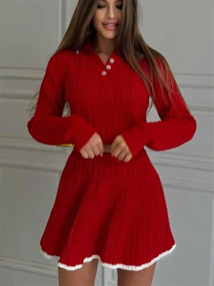 Tossy Autumn Fashion 2 PieceSet Skirt Womens Patchwork Contrast Long Sleeve Lapel Pullover And High Waist Mini Outfits 251022