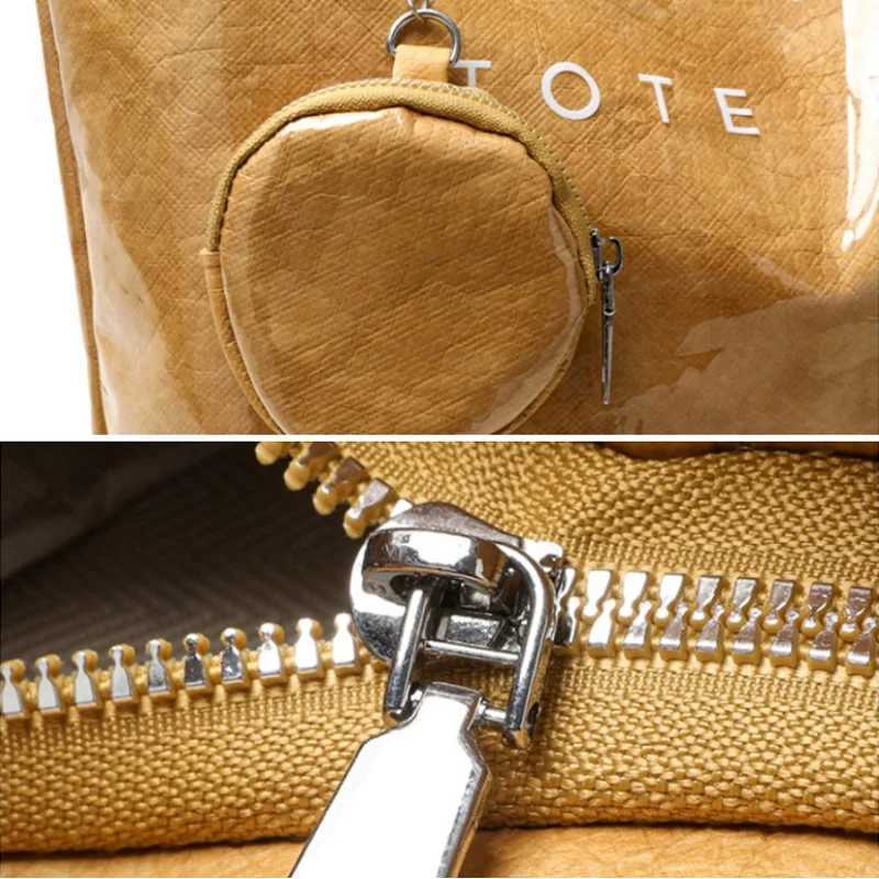 PVC Kraft Paper Tote Bag with Matching PurseLarge Capacity Hobo Shoulder BagWomen Casual Shopping Letters Top Handle HandbagL251023