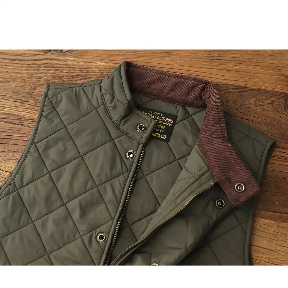 Replica quilted cotton vest for men American retro casual solid color stand collar diamond pure work jacket 251023