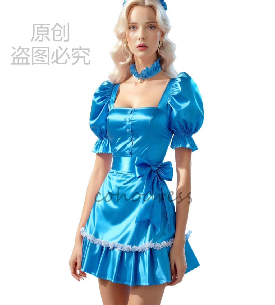 Sexy Blue Maid Cosplay Evening Dress 2026 Mini Short Silk Satin Prom Dress Elegant Costume Cocktail Petite Party Dress With Bow Elegant Vestio De Fies