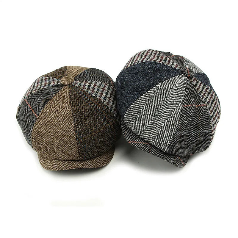Four Seasons Cotton Plaid Print sboy Caps Flat ed Cap Men and Women Painter Beret Hats 138 251021